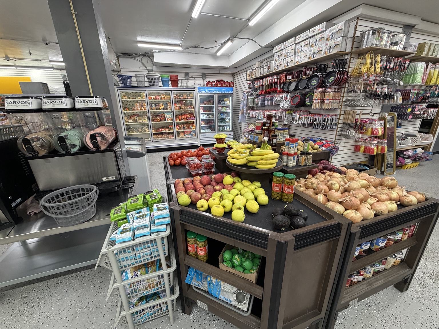 Fresh fruits and vegetables in the aisles at Penn Corner Market